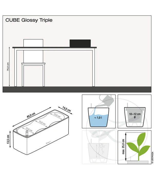 LECHUZA® CUBE Glossy Triple, All-in-One Set, 40 Cm – Bild 5