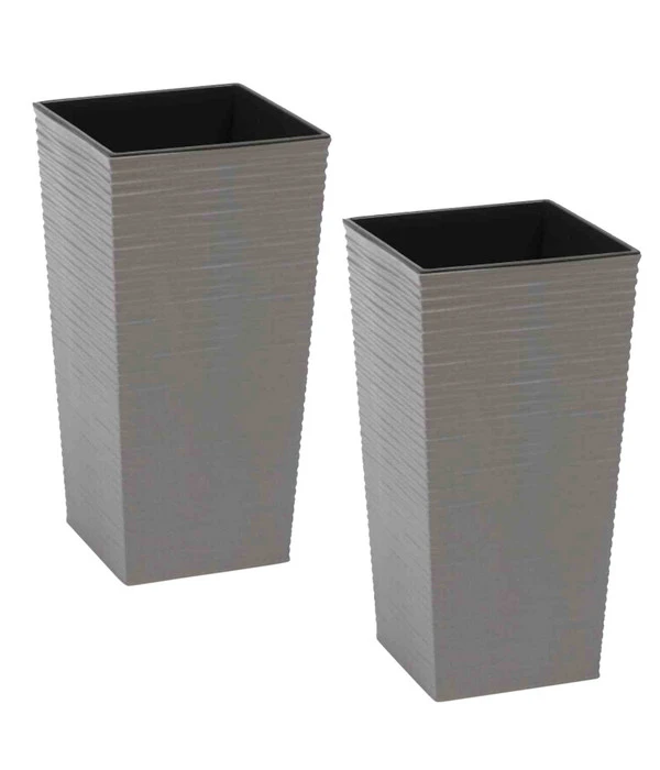 Siena Garden Kunststoff-Topf ECO Nizza, Konisch, Grau, Ca. B25/H46,5/T25 Cm, 2er-Set